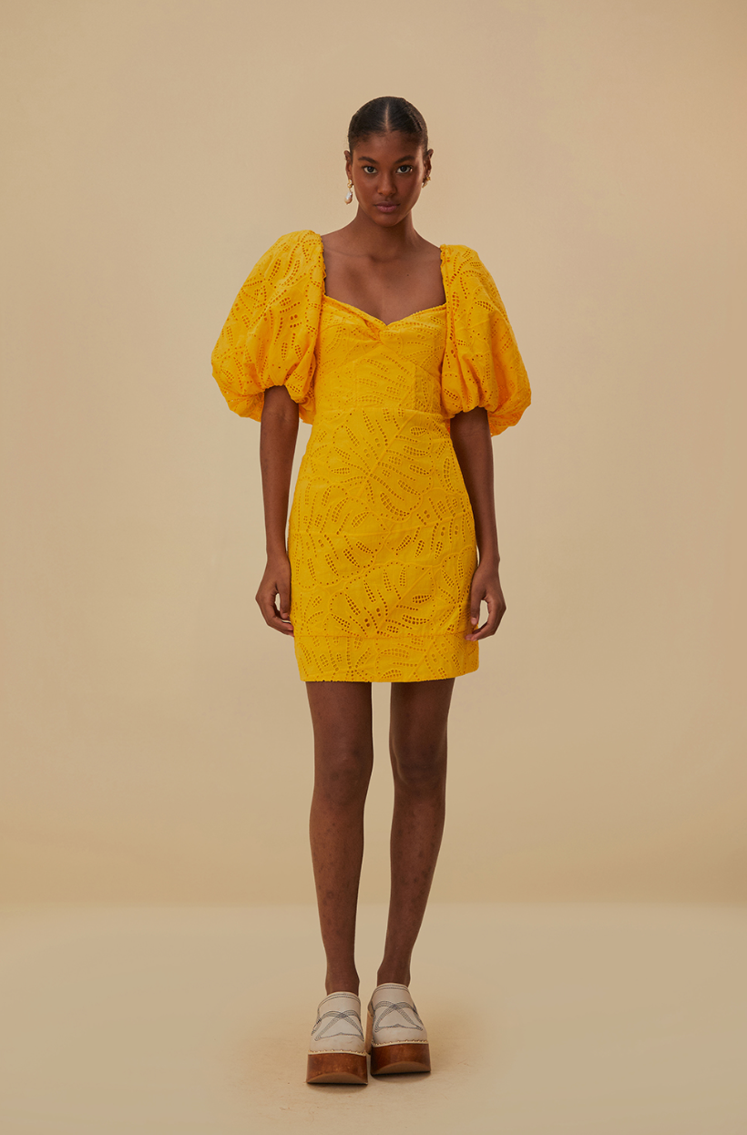 Farm Rio Monstera Eyelet Yellow S/S Mini Dress - FINAL SALE Serge+ Jane Farm Rio Monstera Eyelet Yellow S/S Mini Dress - FINAL SALE Serge+ Jane