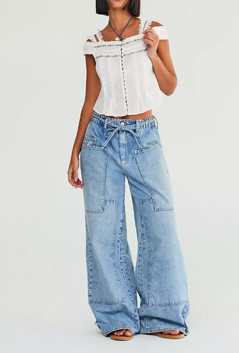 Free People CRVY Outlaw Wide-Leg Jeans in Drizzle