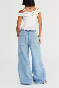 Free People CRVY Outlaw Wide-Leg Jeans in Drizzle