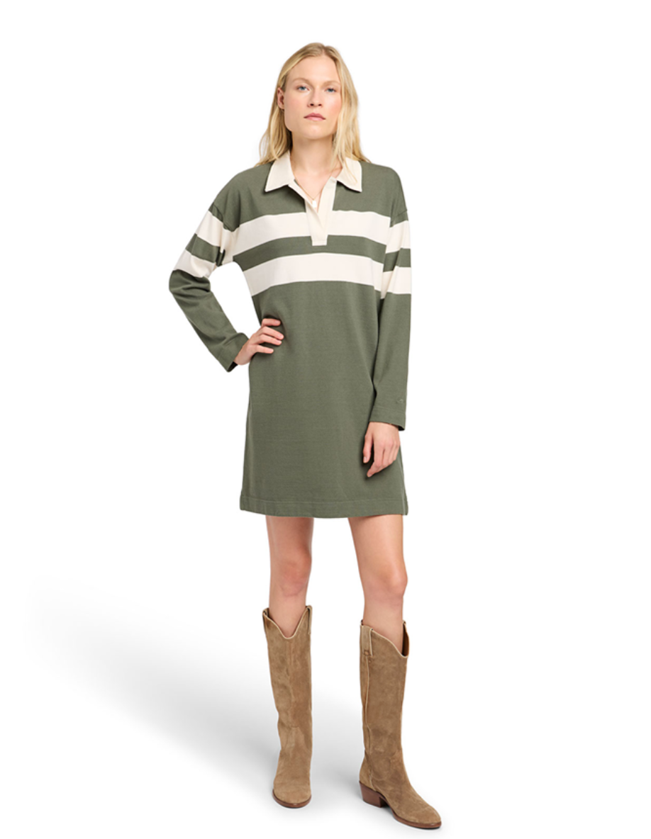 Faherty  Sport Jersey Polo レディース シャツ トップス Green Open Stripe Faherty Sport Jersey Polo Dress in Green Open Stripe