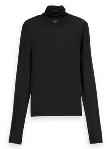 Scotch and Soda Roll Up Neck L/S in Black