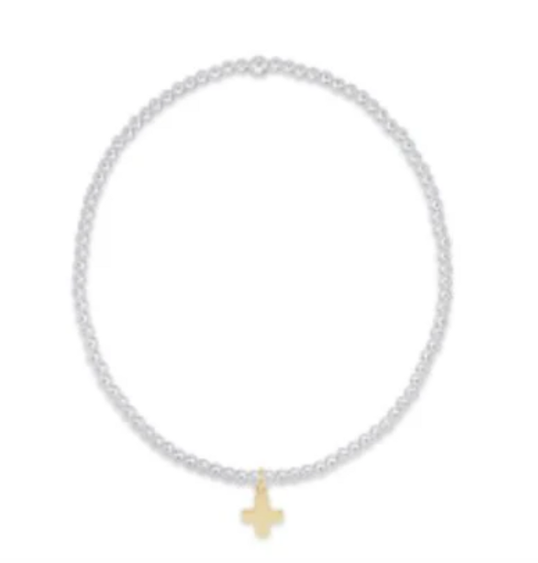 enewton Classic Sterling Mixed Metal 2mm Bead Bracelet - Signature Cross Small Gold Charm