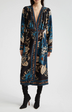 Load image into Gallery viewer, Farm Rio Blossom Tapestry Black L/S Midi Wrap Dress