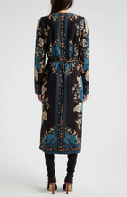 Load image into Gallery viewer, Farm Rio Blossom Tapestry Black L/S Midi Wrap Dress
