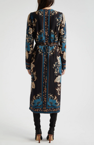 Farm Rio Blossom Tapestry Black L/S Midi Wrap Dress