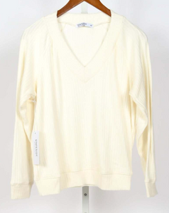 Stateside Rachel Chunky Rib V-Neck in Cream