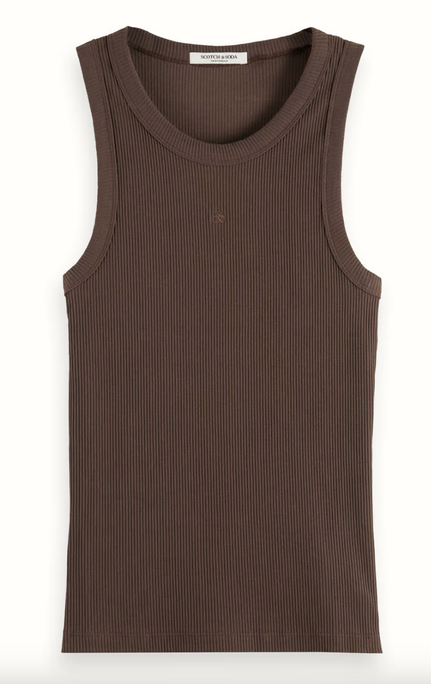Scotch and Soda Racer Rib Tank in Coffee
