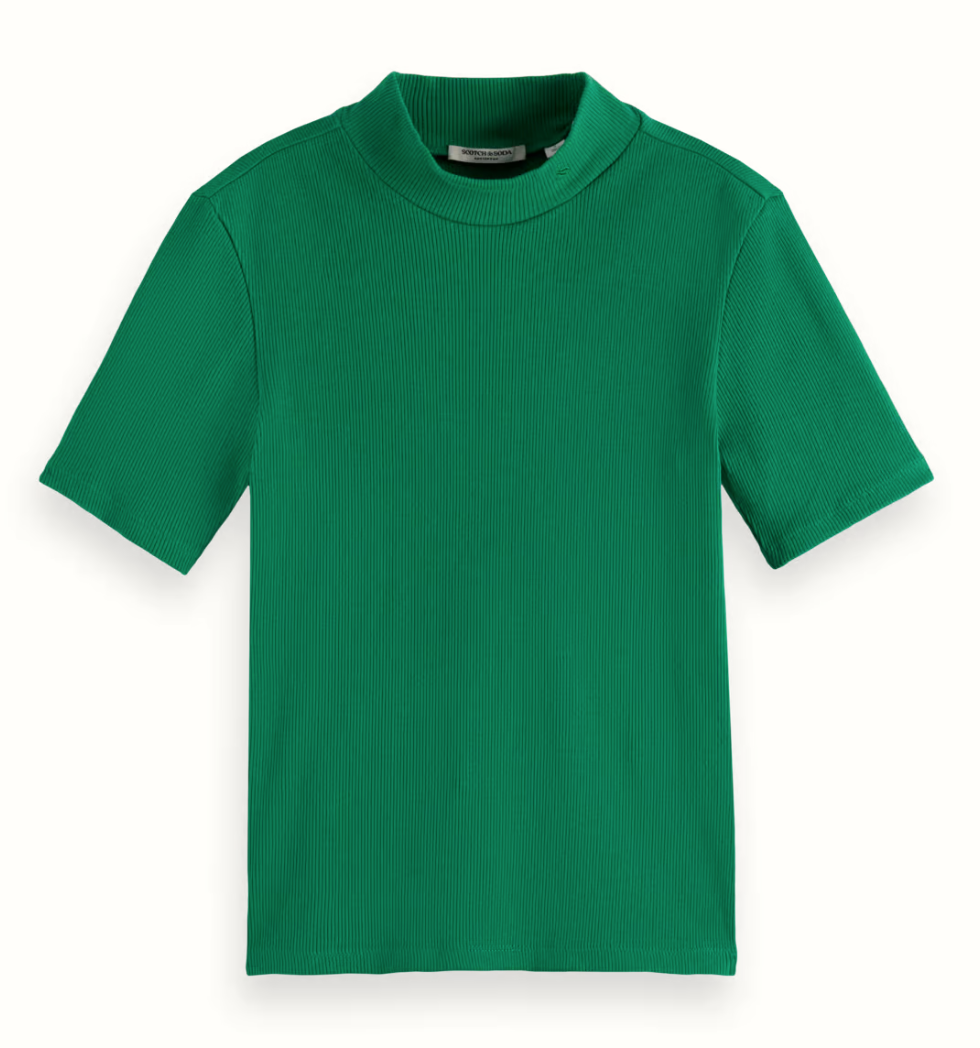 Scotch and Soda Mock Neck Rib T-Shirt in Bright Green