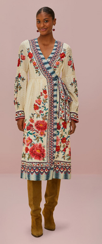 Farm Rio Mosaic Garden Midi Dress in Sand