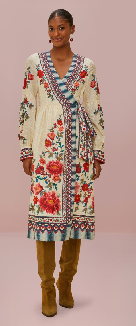 Farm Rio Mosaic Garden Midi Dress in Sand