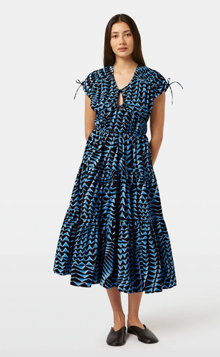 Scotch and Soda Tiered Poplin Midi Dress in House of Mirrors Blue