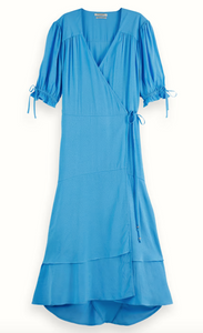 Scotch and Soda Midi Wrap Dress in Aqua Blue