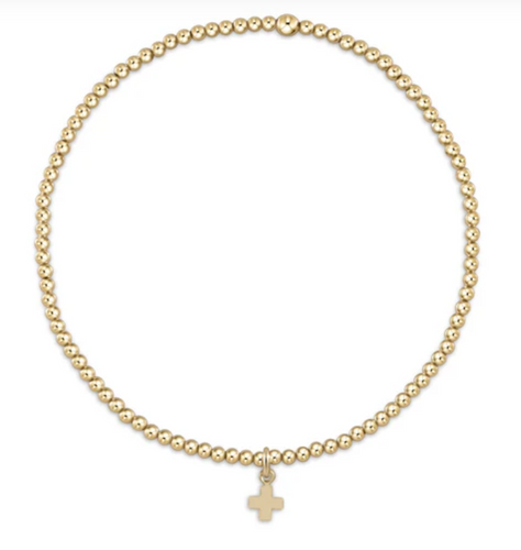 enewton Classic Gold 2mm Bead Bracelet - Signature Cross Small Gold Charm