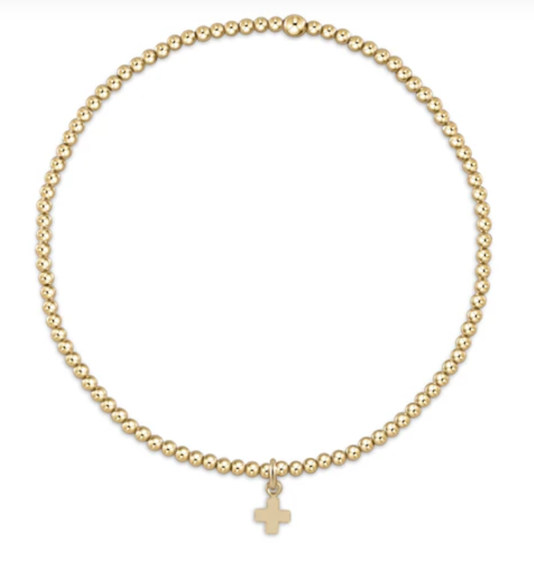 enewton Classic Gold 2mm Bead Bracelet - Signature Cross Small Gold Charm