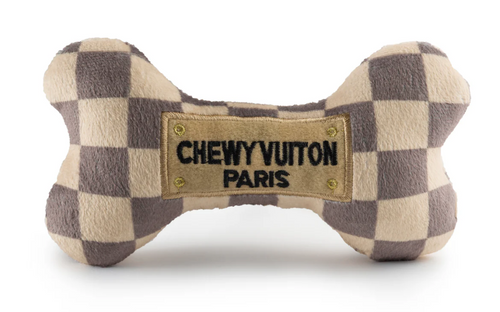 Haute Diggity Dog Checker Chewy Vuiton Bones Squeaker Dog Toy - L
