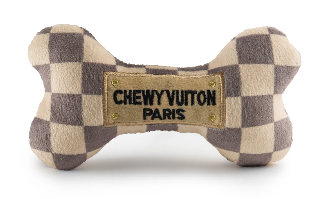 Haute Diggity Dog Checker Chewy Vuiton Bones Squeaker Dog Toy - L