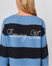 Load image into Gallery viewer, Sundry Bold Stripe Tunic Sweater w/ Embroidery in Black Blue Ice