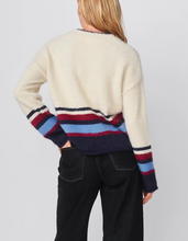 Load image into Gallery viewer, Sundry Furry Border Stripe V-Neck Sweater in Oyster