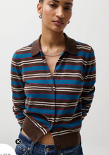 Load image into Gallery viewer, Pistola Lyvia Long Sleeve Merino Polo Cardigan in Tealwood Stripe
