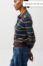 Load image into Gallery viewer, Pistola Lyvia Long Sleeve Merino Polo Cardigan in Tealwood Stripe