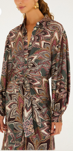 Load image into Gallery viewer, Farm Rio Tapestry Flowers Dark Green Midi Dress