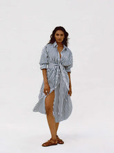 Load image into Gallery viewer, Faherty Costal Poplin Rio Shirt Dress in Seaside Stripe