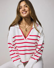 Load image into Gallery viewer, Splendid Arden Striped Polo Sweater in White/Rouge