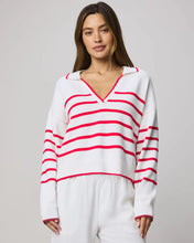 Load image into Gallery viewer, Splendid Arden Striped Polo Sweater in White/Rouge