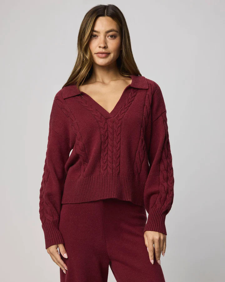 Splendid Jet Set Polo Sweater in Cherry On Top