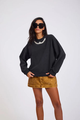 One Teaspoon Crystal Leaf Oversized Sweater in Washed Black