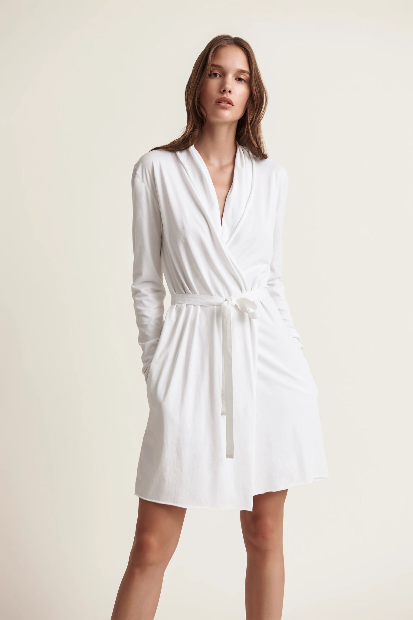 Skin Worldwide Double Layer Wrap Robe in White Serge Jane