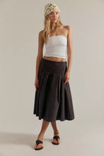 Load image into Gallery viewer, Free People Skipper Pleated Chino Midi Skirt in Double Espresso
