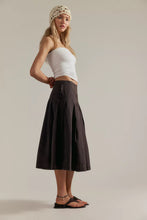 Load image into Gallery viewer, Free People Skipper Pleated Chino Midi Skirt in Double Espresso