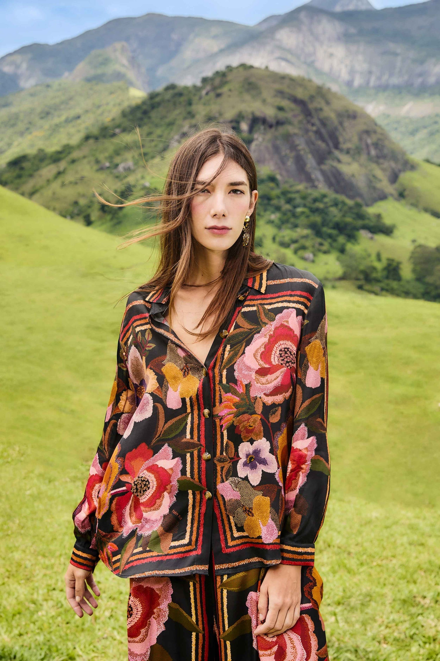 Farm Rio Black Chenille Flowers Shirt - FINAL SALE  Serge+ Jane