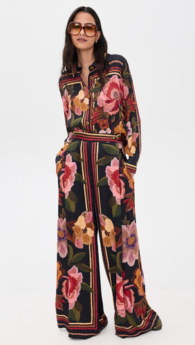 Farm Rio Black Chenille Flowers Pant