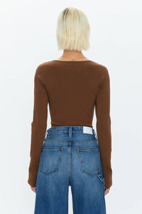 Pistola Jenny L/S Square Neck Thong Bodysuit in Saddle