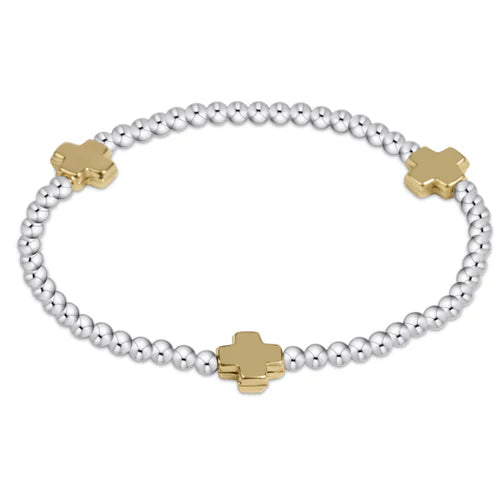 enewton Signature Cross Sterling Mixed Metal Pattern 3mm Bead Bracelet - Gold