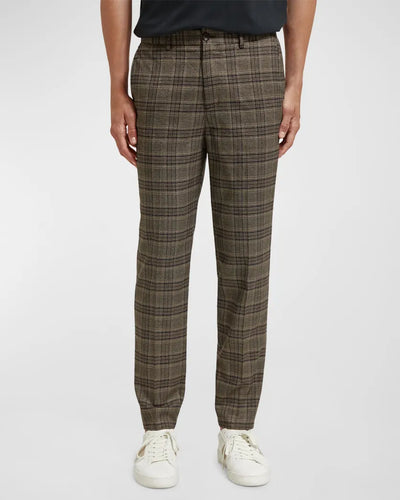 Scotch & Soda Mens Irving Tapered Plaid Chino Pants in Camel Night Check
