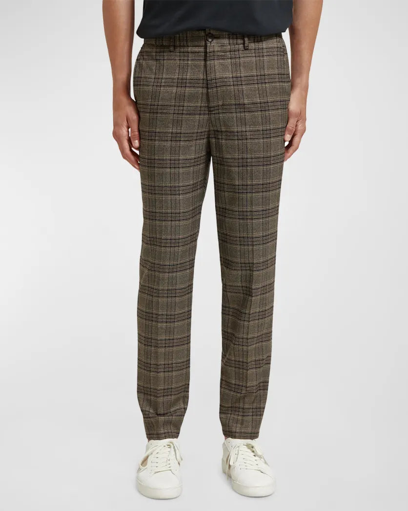 Scotch and Soda Mens Irving Tapered Plaid Chino Pants in Camel