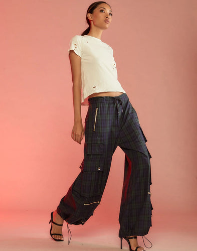 Cynthia Rowley Plaid Cargo Pants in Black Watch