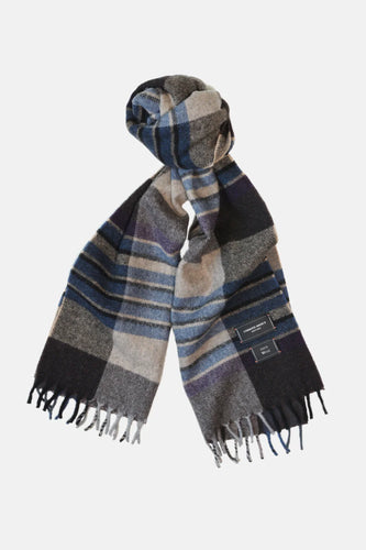 Curated Basics Grey, Purple, Blue, Beige Plaid Wool Scarf