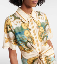 Load image into Gallery viewer, Farm Rio Off-White Royal Sea Collared Lenzing Ecovero Euroflax Midi Dress