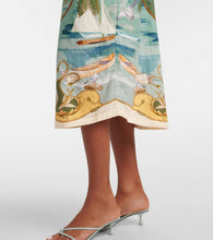 Load image into Gallery viewer, Farm Rio Off-White Royal Sea Collared Lenzing Ecovero Euroflax Midi Dress