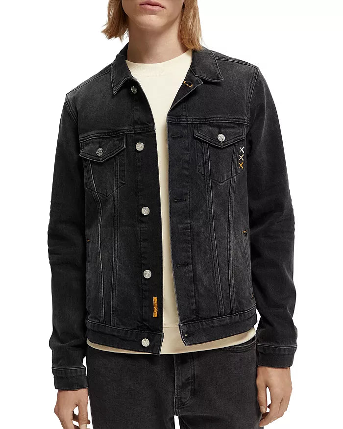 Mens black denim jacket sale online