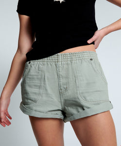 One Teaspoon Faded Khaki Elasticated Boyfriend Shorts - FINAL SALE