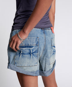 One Teaspoon Sunbleach Blue Shabby Bandit Drawstring Boyfriend Short