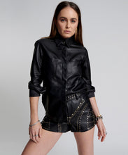 Load image into Gallery viewer, One Teaspoon Sofia Cut Out Leather Shirt in Black - Final Sale