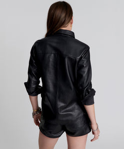 One Teaspoon Sofia Cut Out Leather Shirt in Black