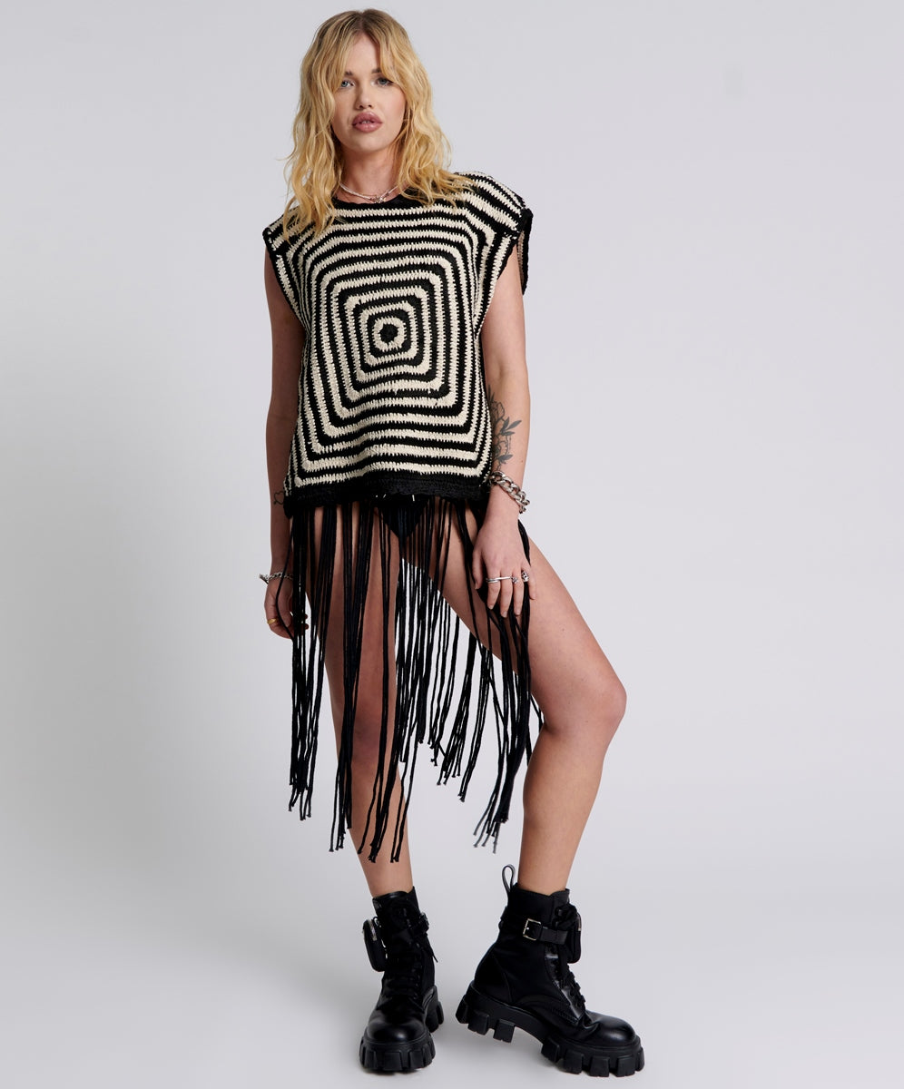 One Teaspoon Hypnotized Hand Crochet Tank in Black/Ivory