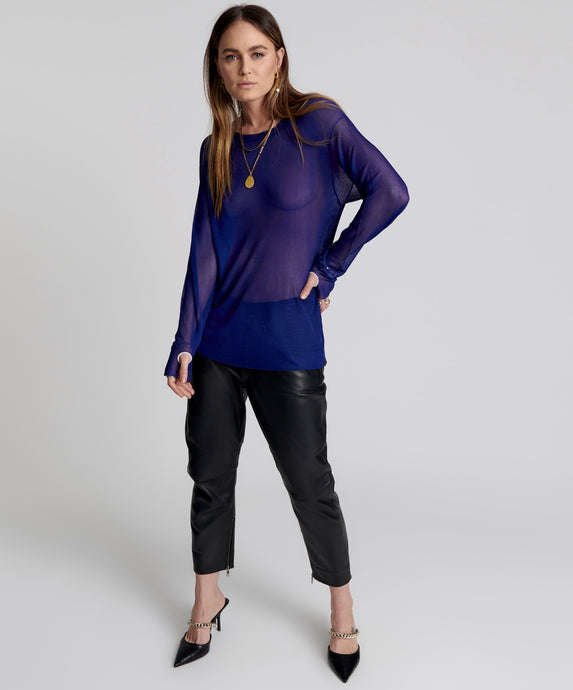 One Teaspoon Amity Sheer Rib L/S Sweater in Cobalt